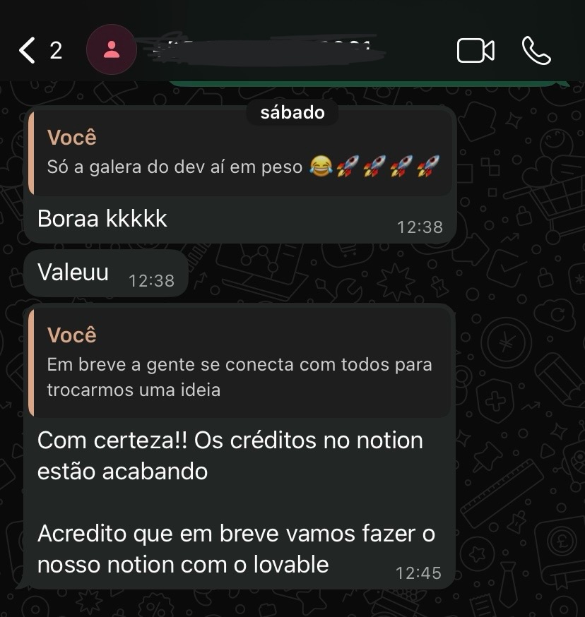 Depoimento no WhatsApp comentando que os créditos estavam acabando