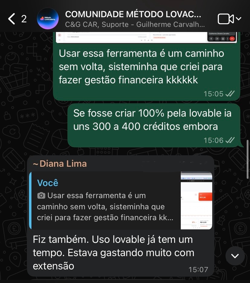 Depoimento no WhatsApp sobre gastar muito com extensão antes do método